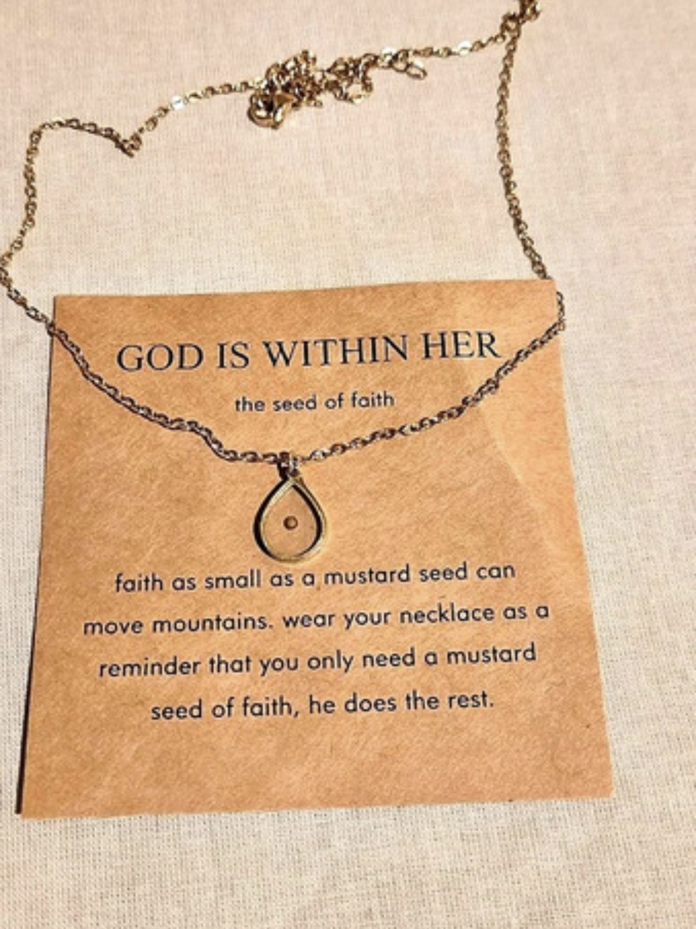God Is Within Her Mustard Seed Necklace Gold-tone NWT